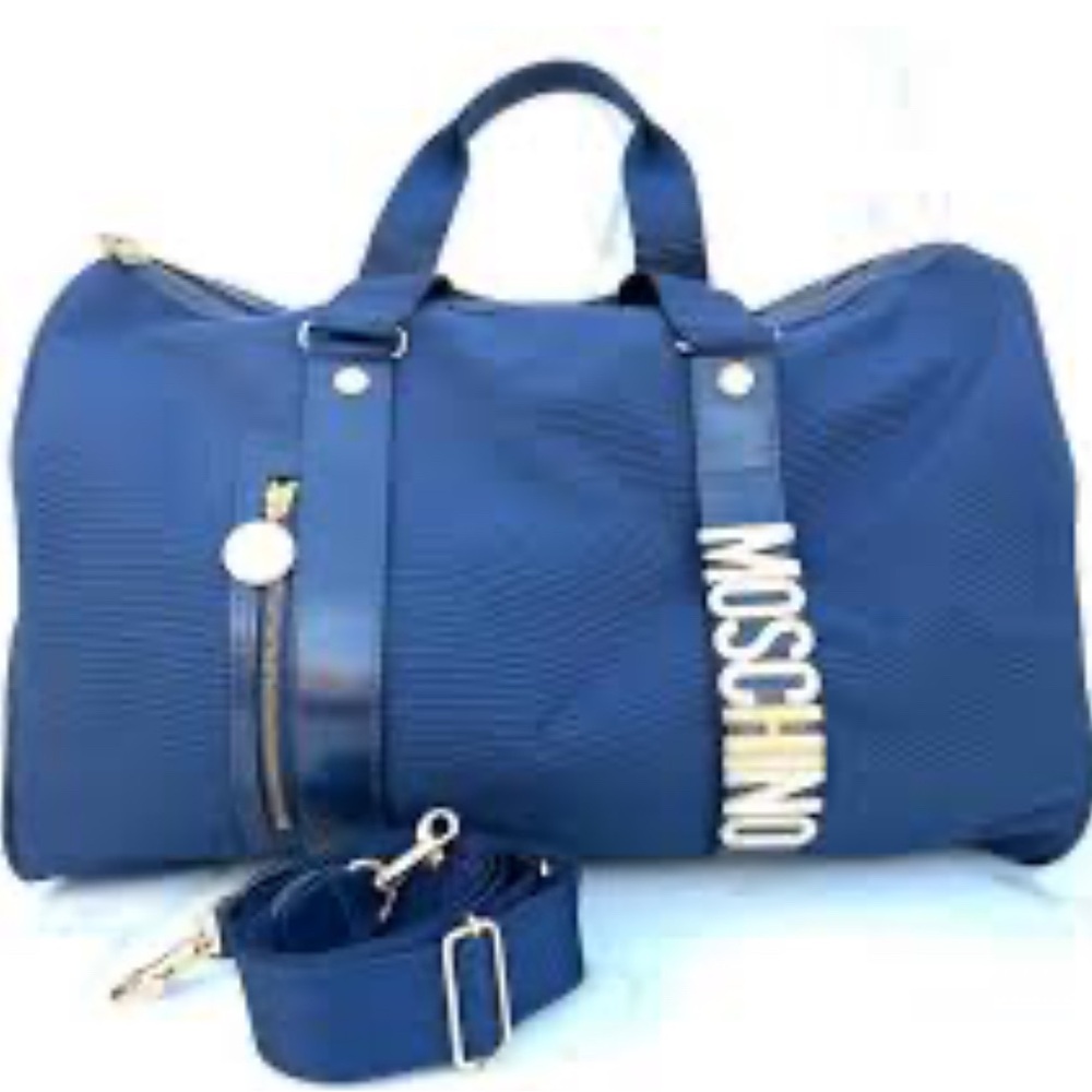 Authentic MOSCHINO Navy Blue Nylon leather travel bag